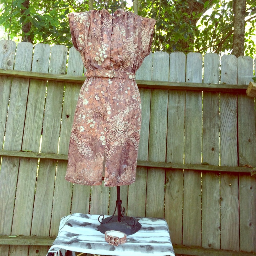 Vintage Handsewn Floral Earth Toned Dress